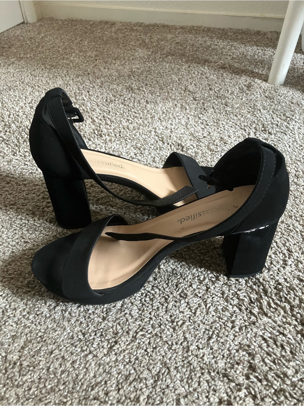 Classified Black Block Heel Ankle Strap Sandals